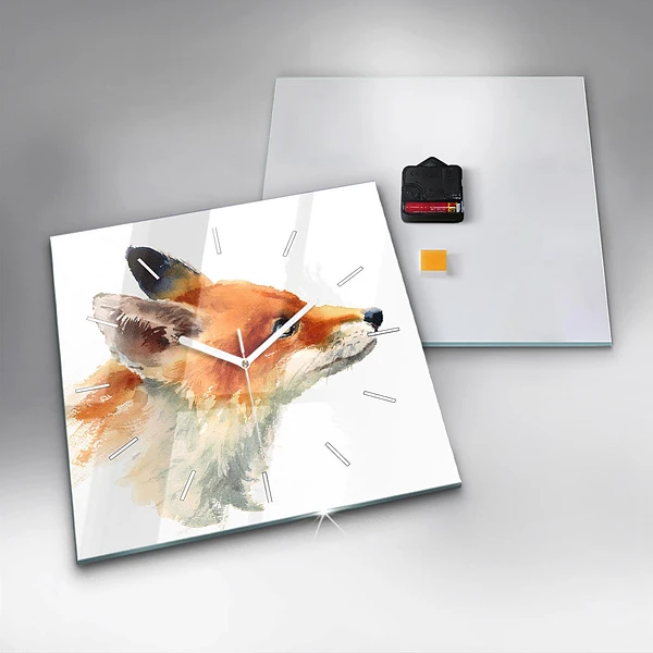 Wanduhr modern quadratisch Aquarell Jungfuchs