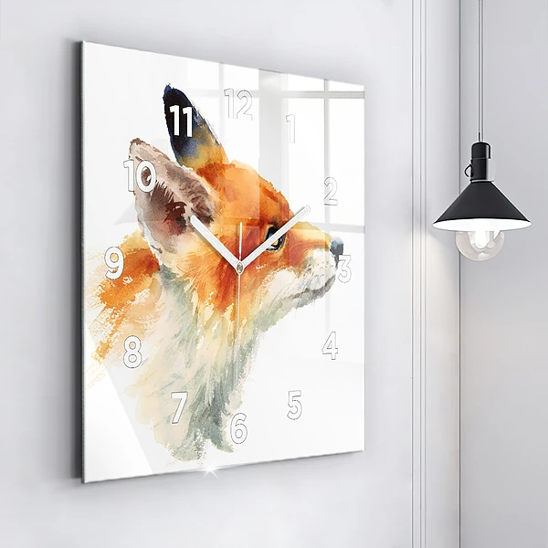 Wanduhr modern quadratisch Aquarell Jungfuchs