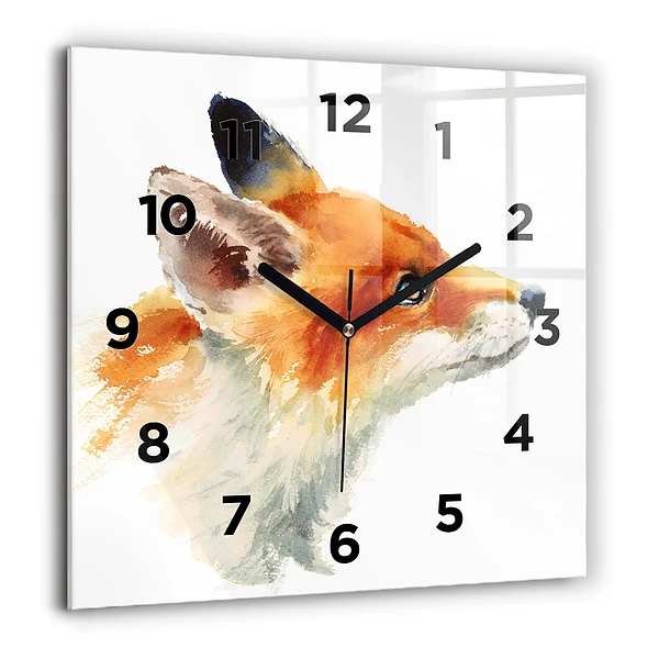 Wanduhr modern quadratisch Aquarell Jungfuchs