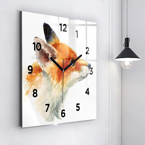 Wanduhr modern quadratisch Aquarell Jungfuchs