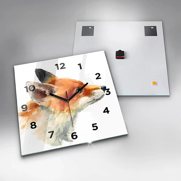 Wanduhr modern quadratisch Aquarell Jungfuchs