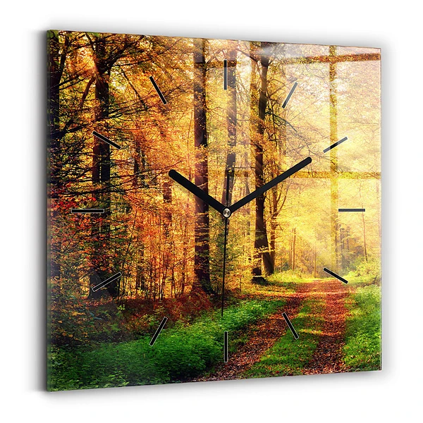 Wanduhr quadratisch Herbstliche Waldlandschaft