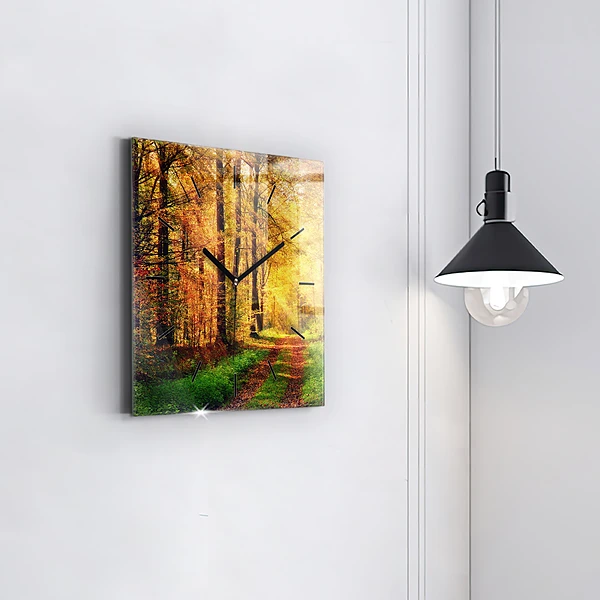 Wanduhr quadratisch Herbstliche Waldlandschaft