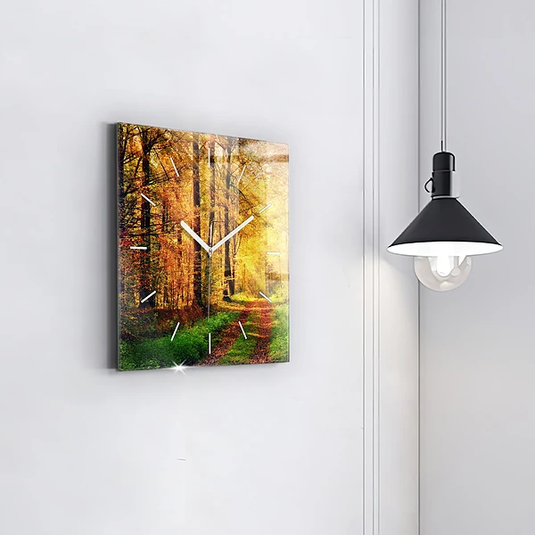 Wanduhr quadratisch Herbstliche Waldlandschaft