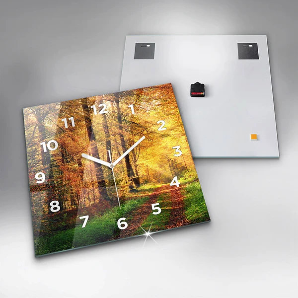 Wanduhr quadratisch Herbstliche Waldlandschaft