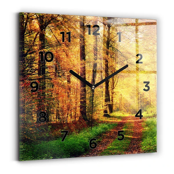 Wanduhr quadratisch Herbstliche Waldlandschaft