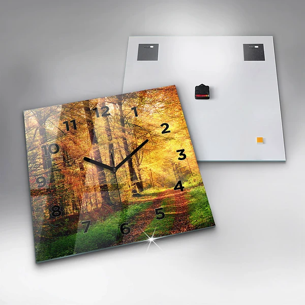 Wanduhr quadratisch Herbstliche Waldlandschaft