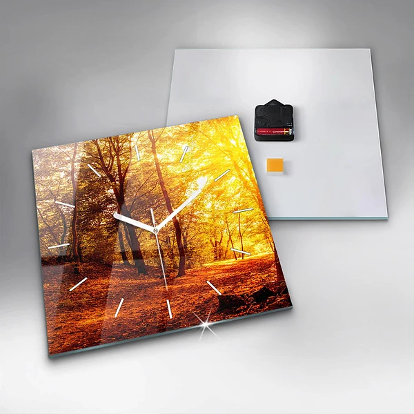 Wanduhr quadratisch Waldlandschaft in der Sonne