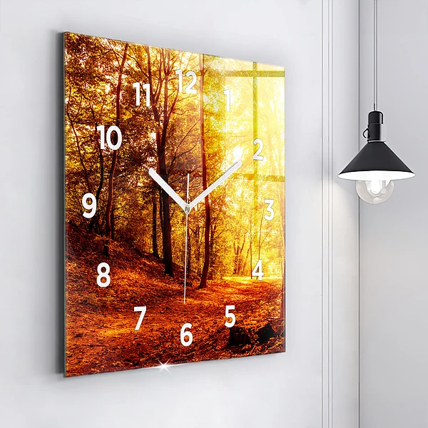 Wanduhr quadratisch Waldlandschaft in der Sonne
