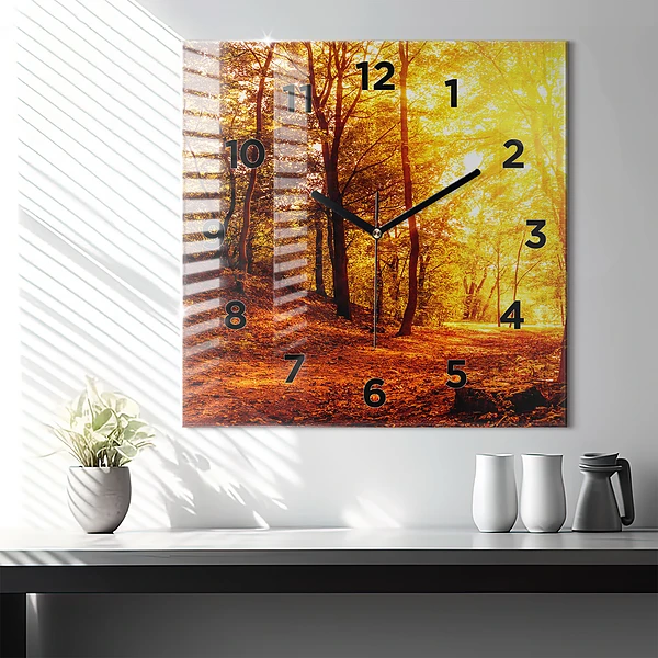 Wanduhr quadratisch Waldlandschaft in der Sonne