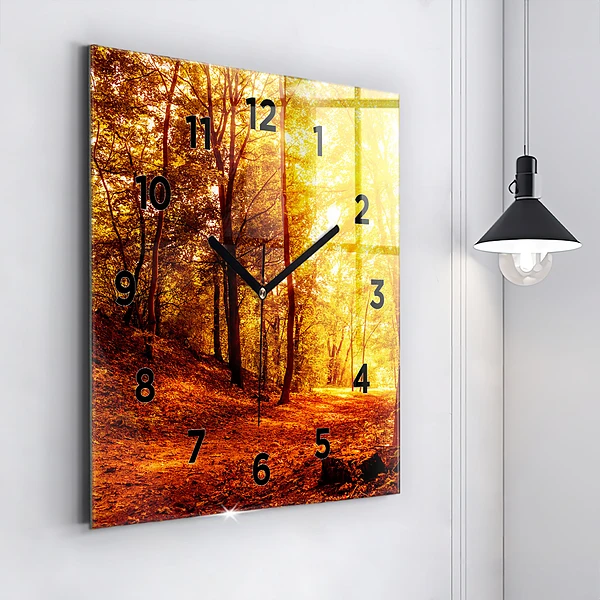 Wanduhr quadratisch Waldlandschaft in der Sonne