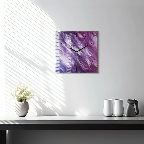 Wanduhr modern quadratisch Acrylfarbe Textur