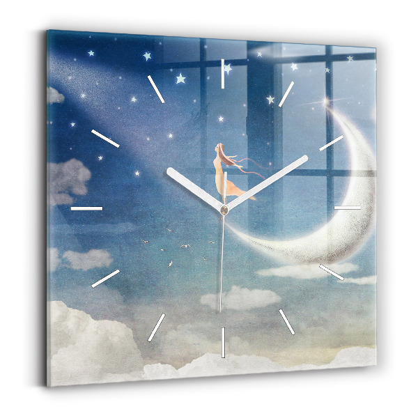 Wanduhr quadratisch Mädchen auf dem Mond