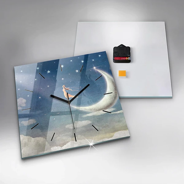 Wanduhr quadratisch Mädchen auf dem Mond