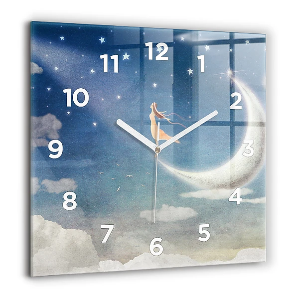 Wanduhr quadratisch Mädchen auf dem Mond