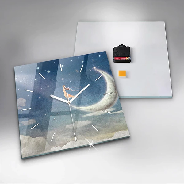 Wanduhr quadratisch Mädchen auf dem Mond