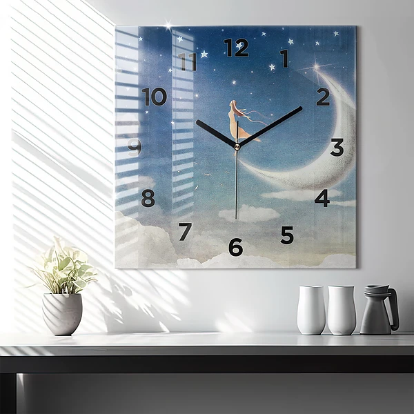 Wanduhr quadratisch Mädchen auf dem Mond