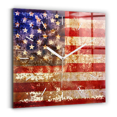 Wanduhr modern quadratisch US-Flagge im Vintage-Stil