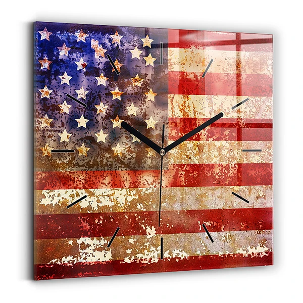 Wanduhr modern quadratisch US-Flagge im Vintage-Stil