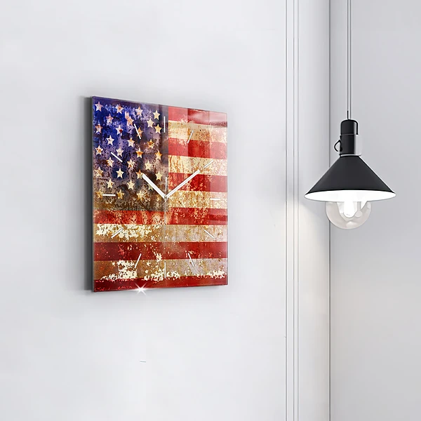 Wanduhr modern quadratisch US-Flagge im Vintage-Stil