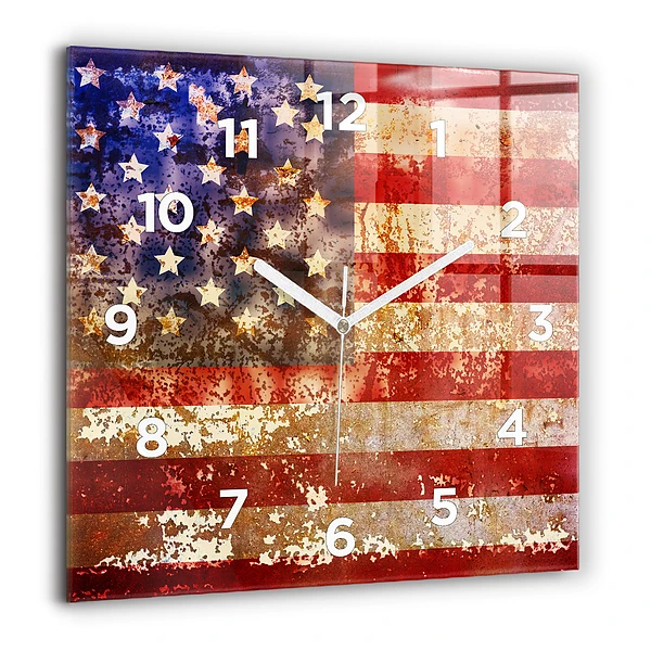 Wanduhr modern quadratisch US-Flagge im Vintage-Stil