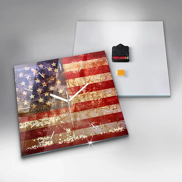 Wanduhr modern quadratisch US-Flagge im Vintage-Stil