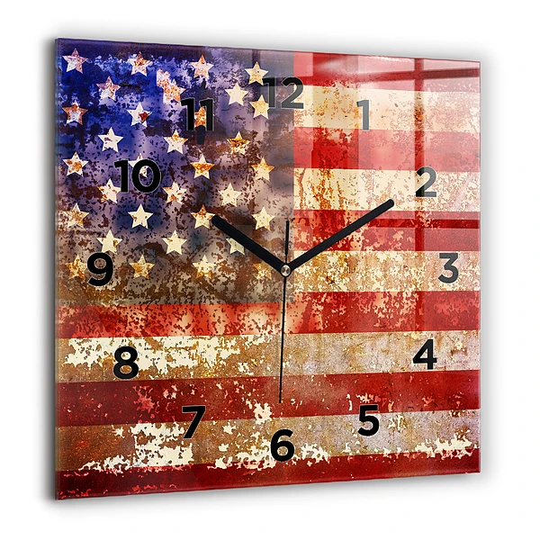 Wanduhr modern quadratisch US-Flagge im Vintage-Stil