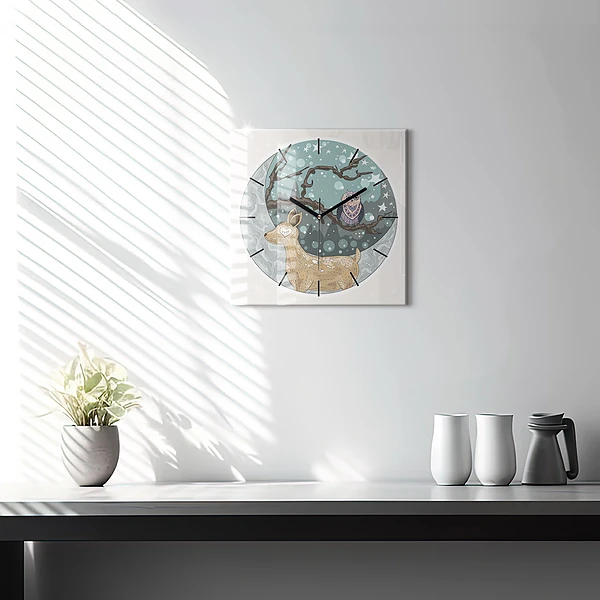 Wanduhr quadratisch mit motiv Nächtliche Tiere Mond