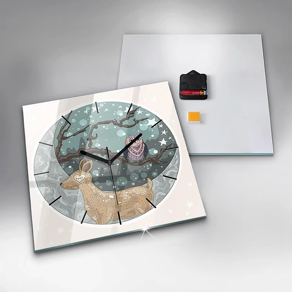 Wanduhr quadratisch mit motiv Nächtliche Tiere Mond