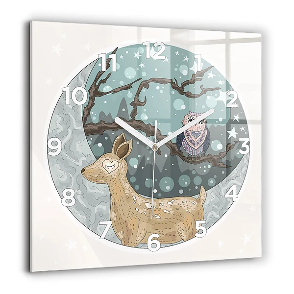 Wanduhr quadratisch mit motiv Nächtliche Tiere Mond