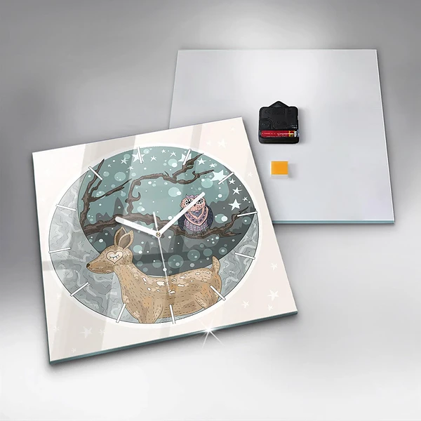 Wanduhr quadratisch mit motiv Nächtliche Tiere Mond