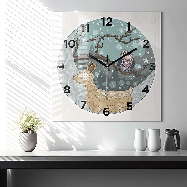 Wanduhr quadratisch mit motiv Nächtliche Tiere Mond