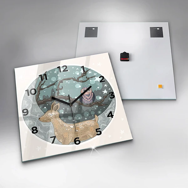 Wanduhr quadratisch mit motiv Nächtliche Tiere Mond