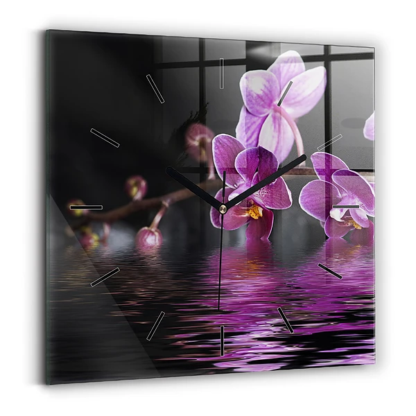 Wanduhr modern quadratisch Orchideenblüte auf dem Wasser