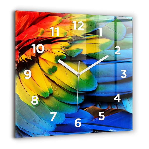 Wanduhr quadratisch Ara-Vogel Bunte Flügel