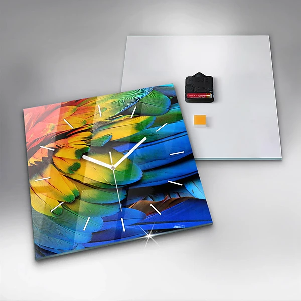 Wanduhr quadratisch Ara-Vogel Bunte Flügel