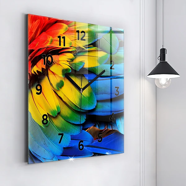 Wanduhr quadratisch Ara-Vogel Bunte Flügel