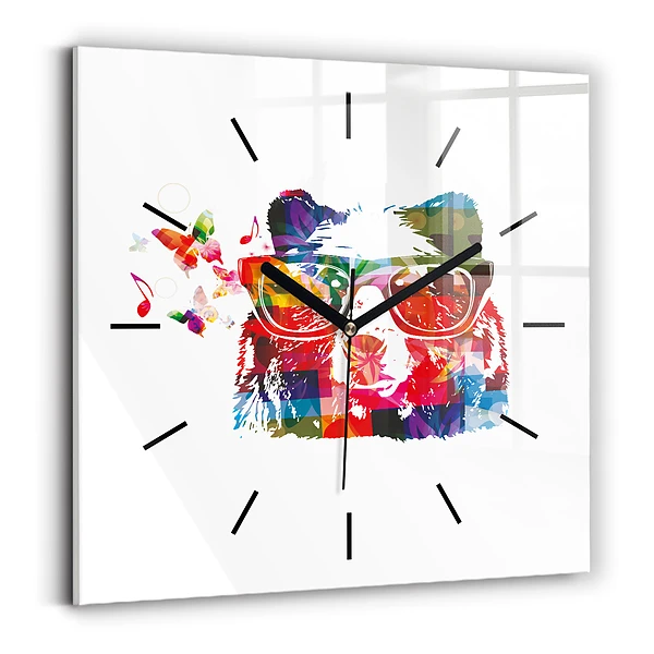 Wanduhr modern quadratisch Bärenkopf