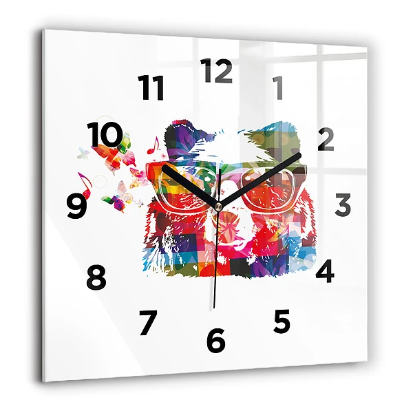 Wanduhr modern quadratisch Bärenkopf