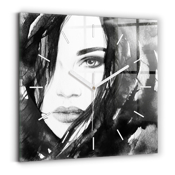 Wanduhr modern quadratisch Porträt einer Frau Aquarell
