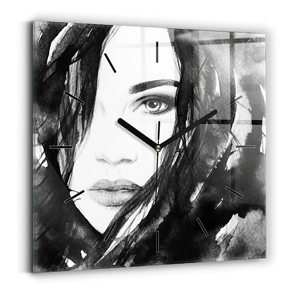 Wanduhr modern quadratisch Porträt einer Frau Aquarell
