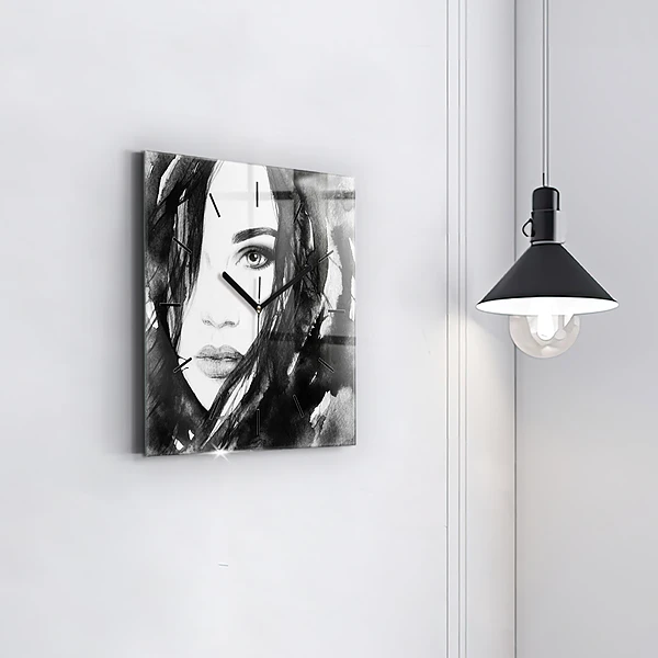 Wanduhr modern quadratisch Porträt einer Frau Aquarell