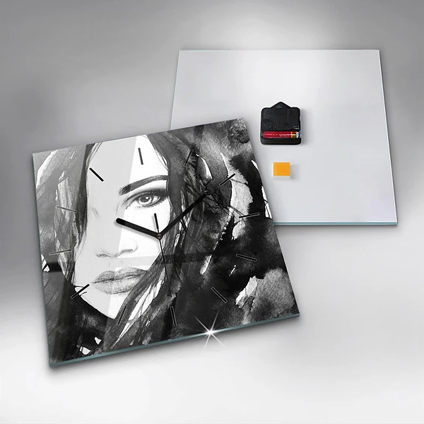 Wanduhr modern quadratisch Porträt einer Frau Aquarell