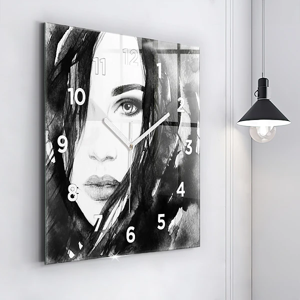 Wanduhr modern quadratisch Porträt einer Frau Aquarell
