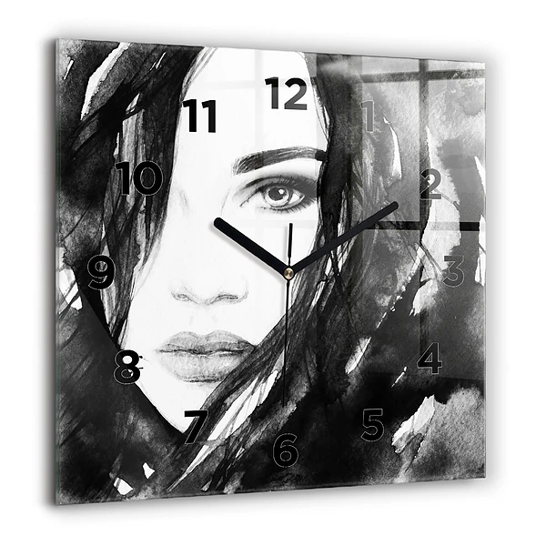 Wanduhr modern quadratisch Porträt einer Frau Aquarell