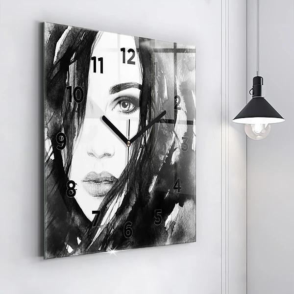 Wanduhr modern quadratisch Porträt einer Frau Aquarell