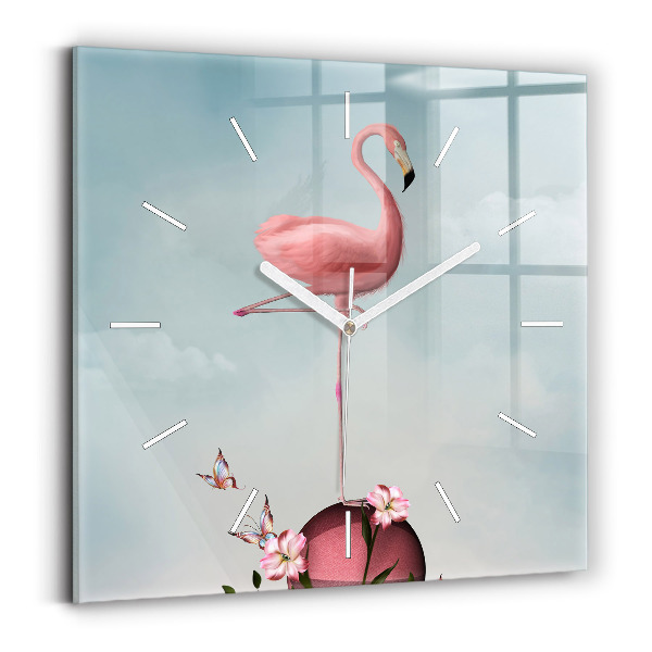 Wanduhr quadratisch mit motiv Surrealistischer Flamingo
