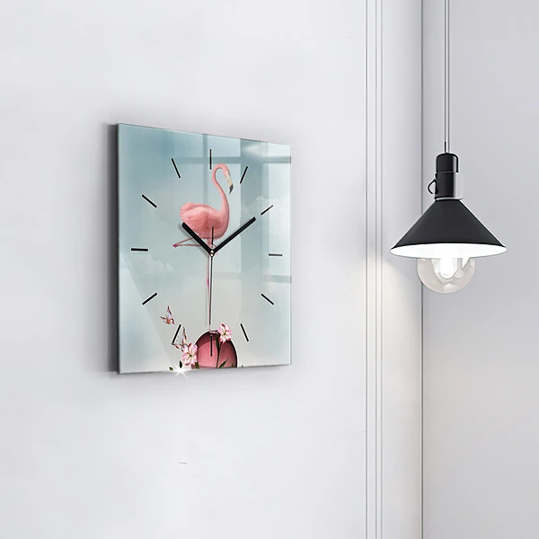 Wanduhr quadratisch mit motiv Surrealistischer Flamingo