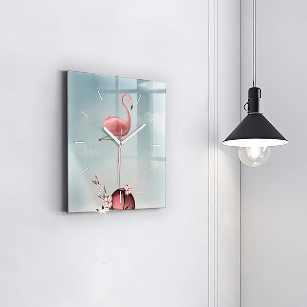 Wanduhr quadratisch mit motiv Surrealistischer Flamingo