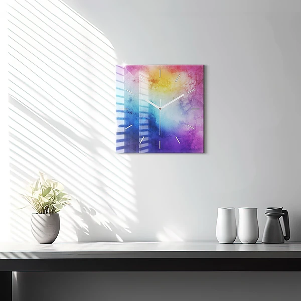 Wanduhr quadratisch Bunte Flecken